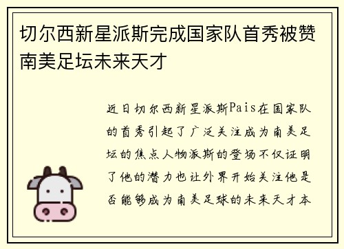 切尔西新星派斯完成国家队首秀被赞南美足坛未来天才 切尔西新星派斯完成国家队首秀被赞南美足坛未来天才